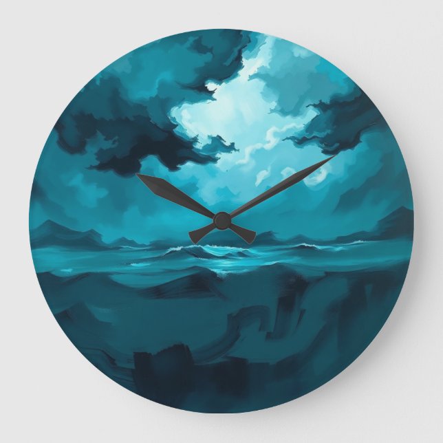 Moody Ocean Waves Under Stormy Sky – Abstract Seas Große Wanduhr (Vorderseite)