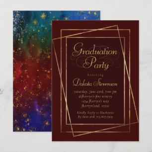Moody Ombre   Deep Jewel Tone Red Graduation Party Einladung
