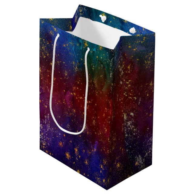 Moody Ombre | Psychedelic Grunge Gold Stardust Med Mittlere Geschenktüte (Vorderseite Schrägansicht)