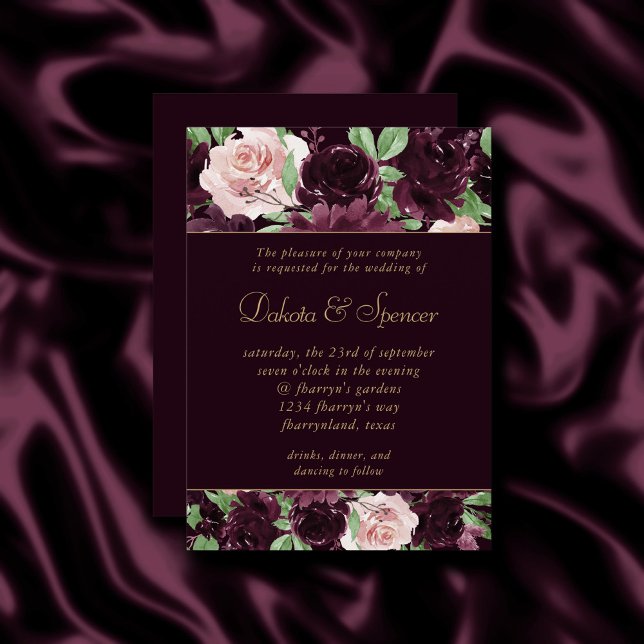 Moody Passion | Dramatischer Lila Wein Rose Garlan Einladung (Von Creator hochgeladen)