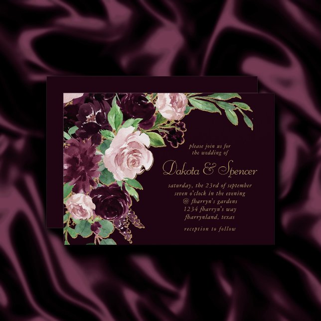 Moody Passions | Dramatischer Lila Wein Rose Bouqu Einladung (Von Creator hochgeladen)