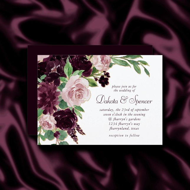 Moody Passions | Dramatischer Lila Wein Rose Bouqu Einladung (Von Creator hochgeladen)