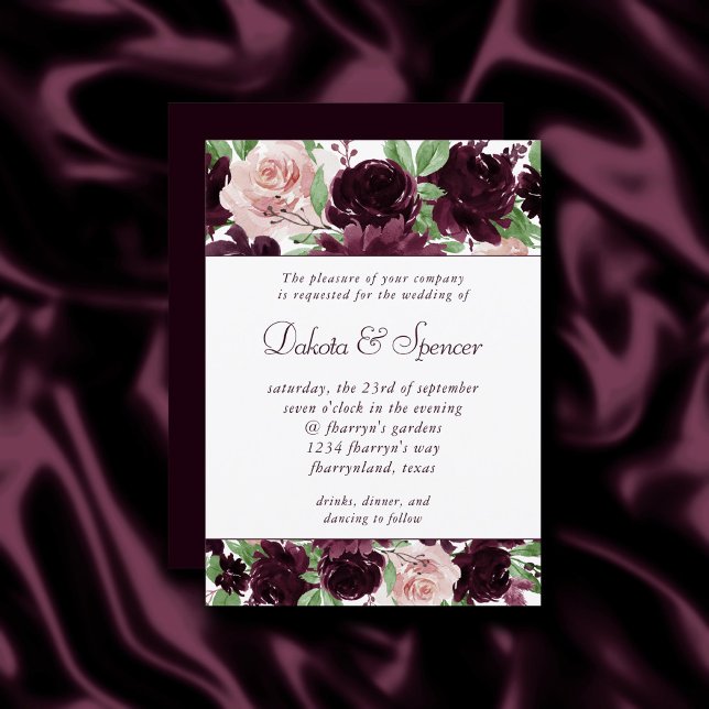 Moody Passions | Dramatischer Lila Wein Rose Garla Einladung (Von Creator hochgeladen)