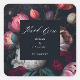 Moody Peony Floral Quadratischer Aufkleber