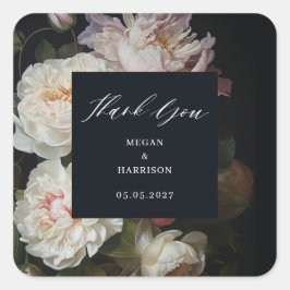 Moody Peony Floral Quadratischer Aufkleber