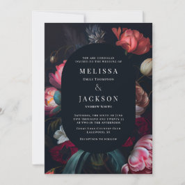 Moody Peony Floral Wedding Round Einladung