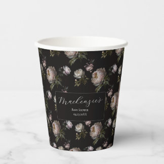 Moody Peony Flowers Baby Shower Pappbecher