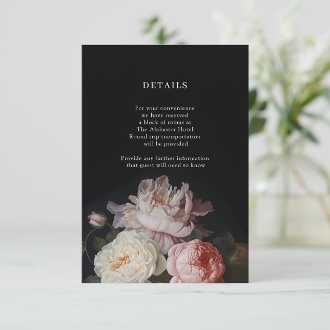 Moody Peony Rose Floral Details Umschließung Begleitkarte (Stehend Vorderseite)