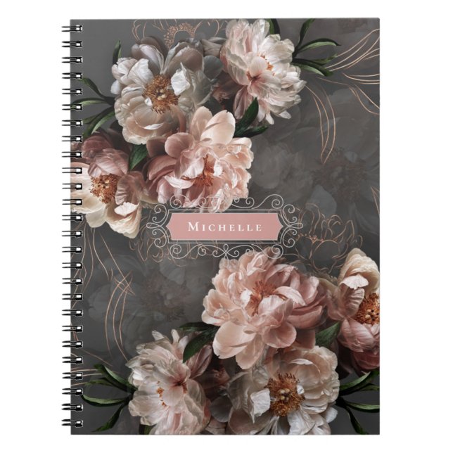Moody Pink Blume Vintage Wirbel Elegante Custom Notizblock (Vorderseite)