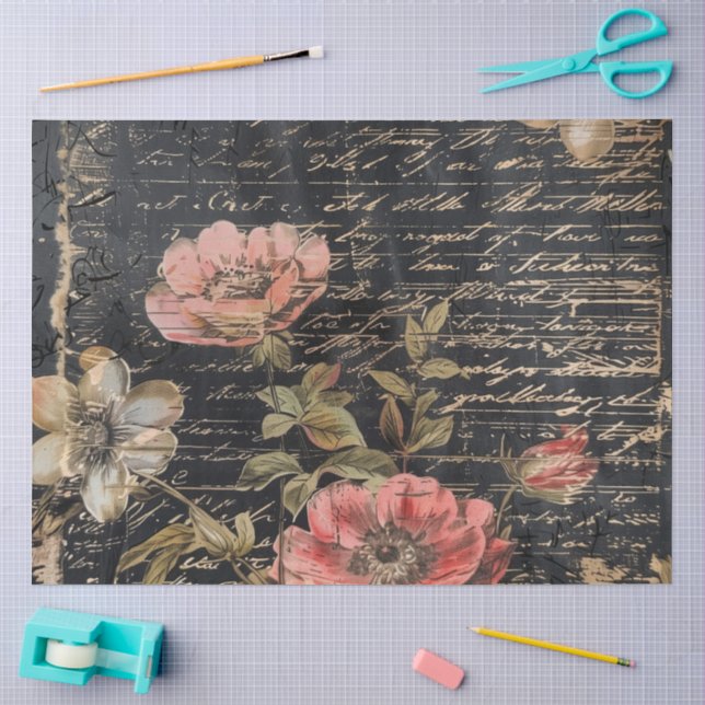 Moody Pink und White Floral Poppies Seidenpapier (Basteln)