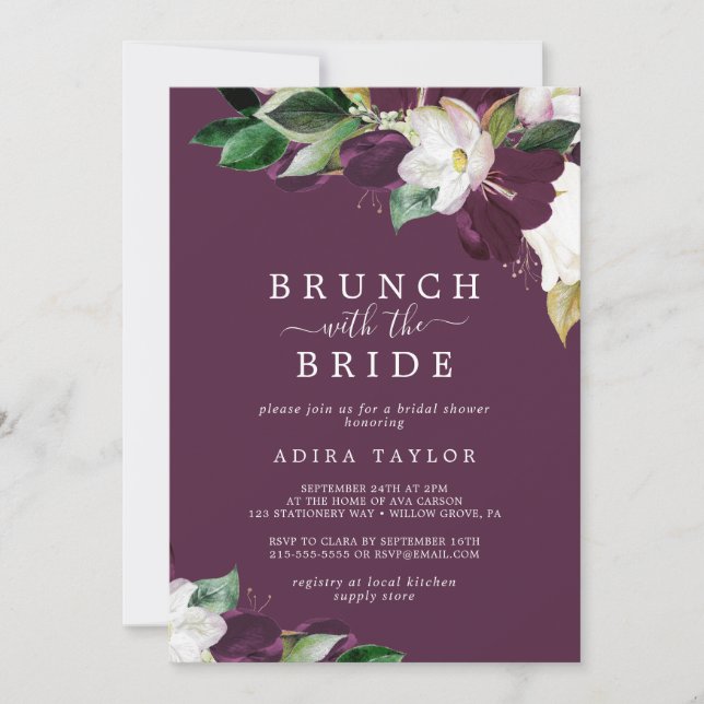 Moody Plum Brunch mit Bride Brautparty Einladung (Vorderseite)