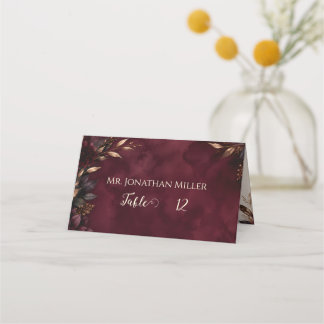 Moody Plum & Dark Floral Winter Hochzeit Platzkart Platzkarte