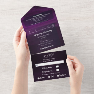 Moody Plum Lila Moderne Wasserfarbenhochzeit All In One Einladung