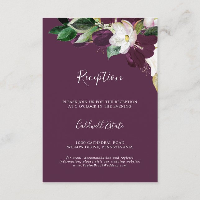 Moody Plum Lila Wedding Reception Insert Card (Vorderseite)