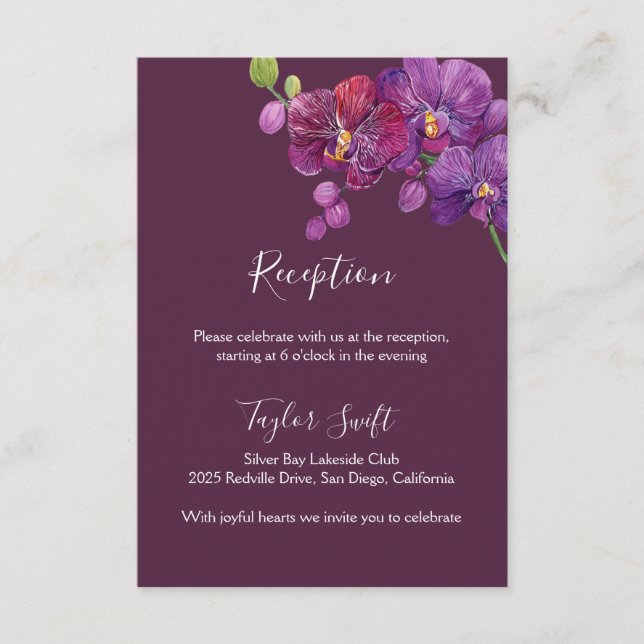 Moody Plum Wedding Reception Card Begleitkarte (Vorderseite)