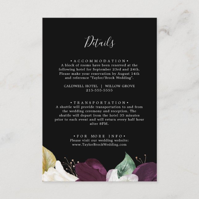 Moody Purple Black Détails Mariage Carte de boîtie (Devant)