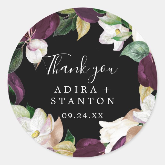 Moody Purple Black Merci Mariage Favor Sticker (Devant)