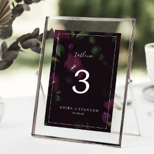 Moody Purple Blooms   Numéro de table Motif noir