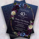 Moody Purple Flowers 40. Geburtstags-Party Einladung<br><div class="desc">Anspruchsvolle und moodisch dunkle lila Rose und Wildblumen schaffen ein elegantes Blumendesign. Weiß- und blaue Pop sorgen für visuelles Interesse und Tiefe. Beeren und Früchte tragen zum düsteren Design bei. Zusammen dekorieren sie einen eleganten ovalen Rahmen aus mehreren Strängen. Die Einladung zurück hat ein subtiles geometrisches Vintages Muster. Diese 40-jährige...</div>