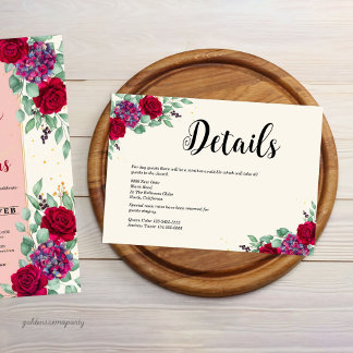 Moody Red and Plum Purple Floral Wedding Begleitkarte
