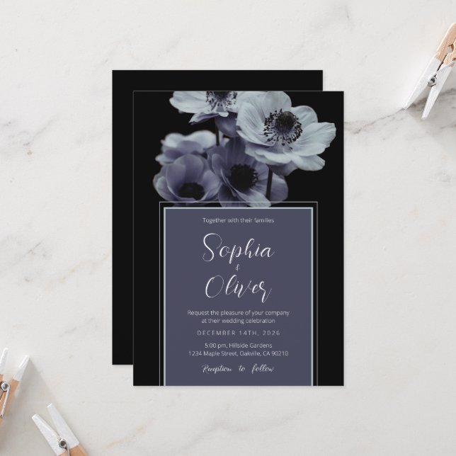 Moody Romantic Dark Floral Gothic Wedding Einladung (Vorderseite/Rückseite Beispiel)