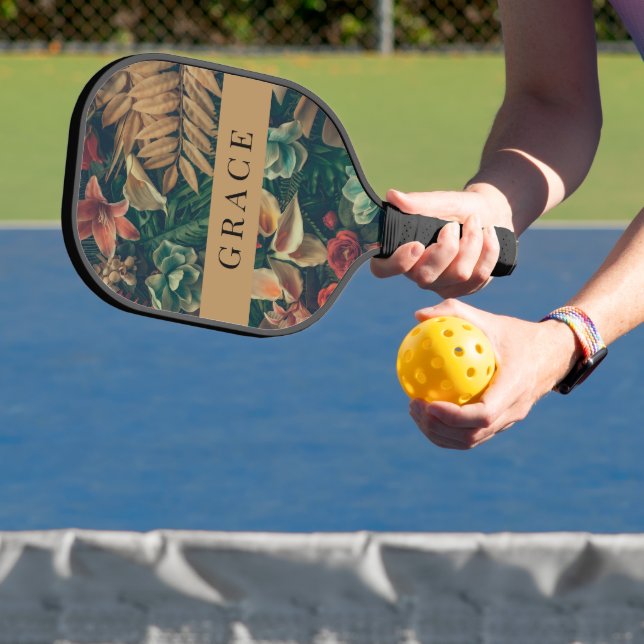 Moody Romantic Tropical Gold Floral Pickleball Schläger (InSitu)