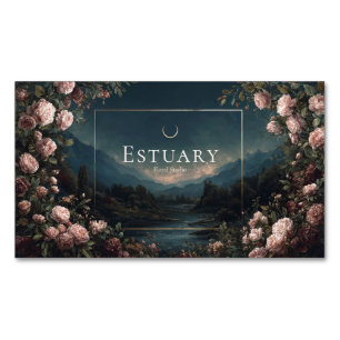 Moody Rose Floral und Twilight Mountain Landschaft Magnetische Visitenkarte