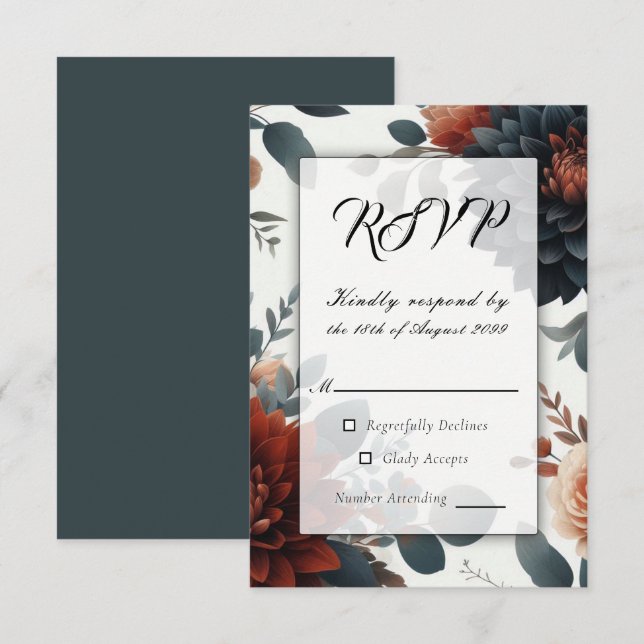 Moody Rustic Automne Florals Mariage RSVP (Devant / Derrière)