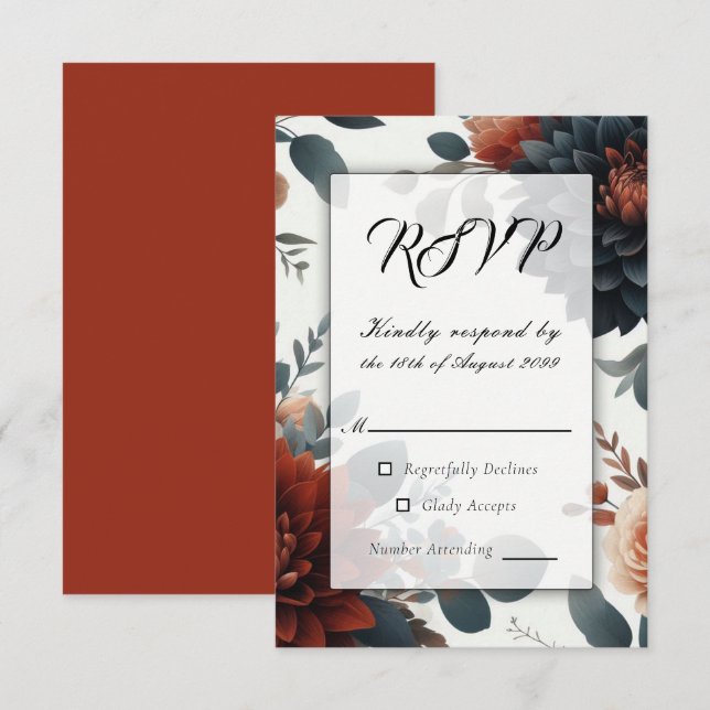 Moody Rustic Automne Florals Mariage RSVP (Devant / Derrière)