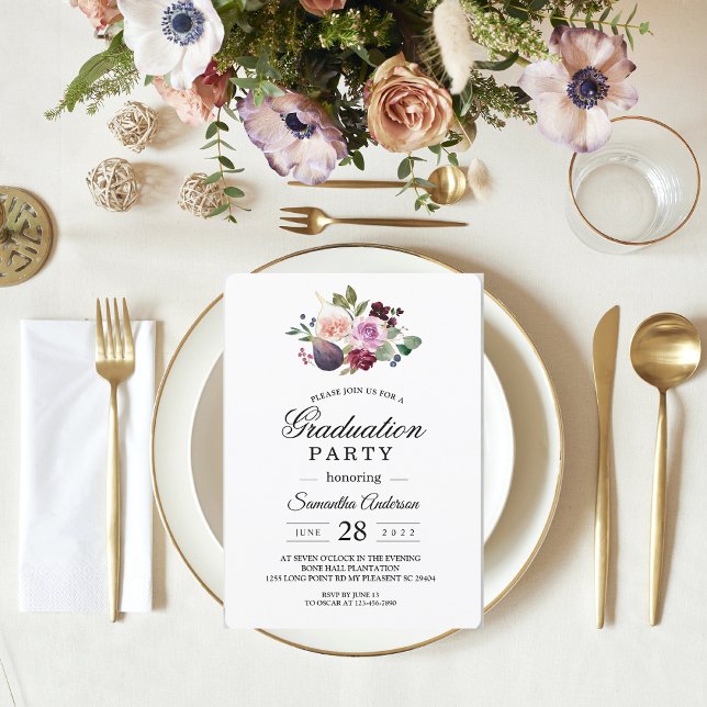 Moody & Rustic Burgund Wasserfarbe Blume & Berry Einladung (Von Creator hochgeladen)