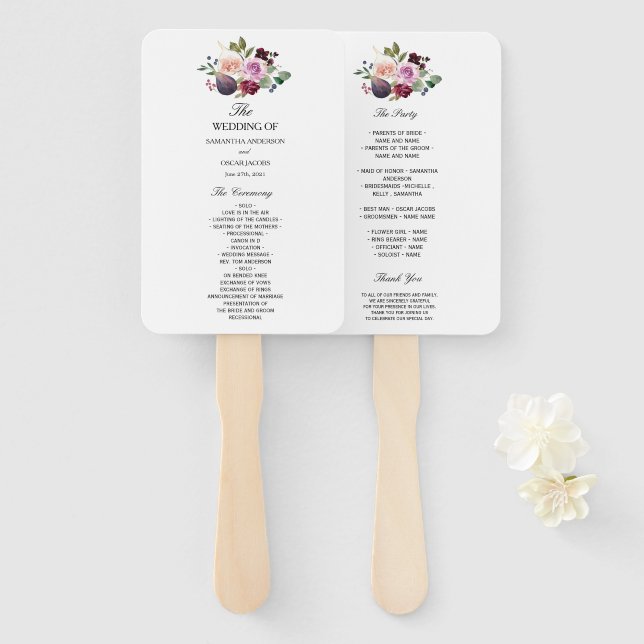 Moody & Rustic Burgund Wasserfarbe Blume & Berry Fächer (Vorne und Hinten)