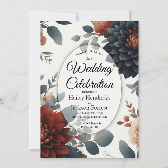 Moody Rustic Fall Florals Wedding Einladung (Vorderseite)