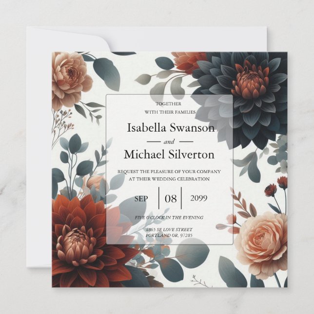 Moody Rustic Fall Florals Wedding Einladung (Vorderseite)