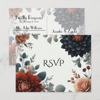 Moody Rustic Fall Florals Wedding RSVP Einladungspostkarte