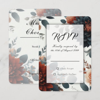 Moody Rustic Fall Florals Wedding RSVP Karte