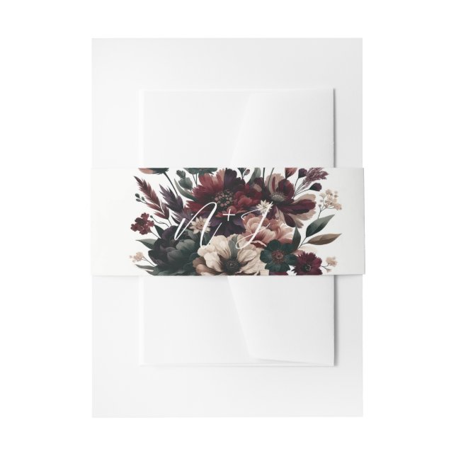 Moody Rustic Garden Florals Bohemisch Wedding Einladungsbanderole (Vorderseite Beispiel)