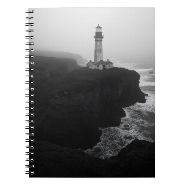 Moody Schwarz-weiß Coastal Lighthouse Notebook Notizblock (Vorderseite)