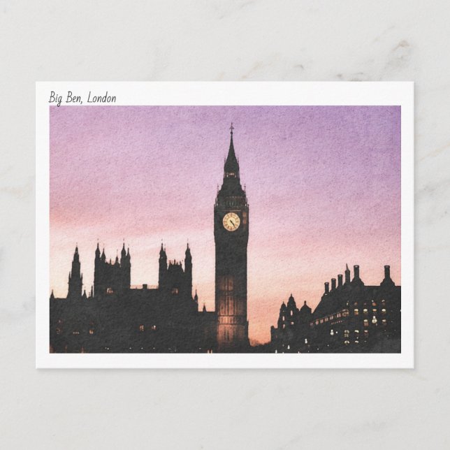 Moody Soft Watercolor von Big Ben, London Postkarte (Vorderseite)