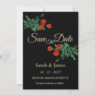 Moody Starry Night Crimson Roses Save the Date Einladung