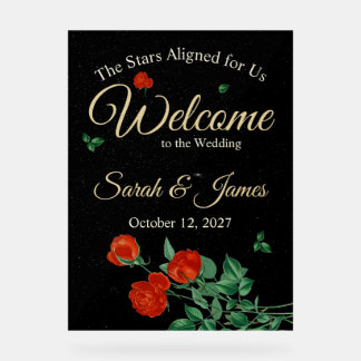 Moody Starry Night Crimson Roses Wedding  Acrylschild