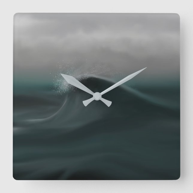 Moody tiefe grüne Welle im Sturm Quadratische Wanduhr (Vorderseite)