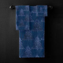Moody Tree Pattern | Classy Navy Blue Christmas Badhandtuch Set