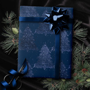 Moody Tree Pattern Classy Navy Blue Christmas Geschenkpapier
