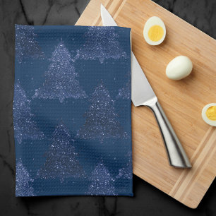 Moody Tree Pattern   Classy Navy Blue Christmas Geschirrtuch