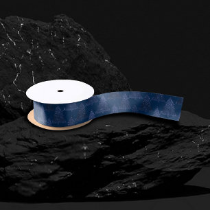 Moody Tree Pattern   Classy Navy Blue Christmas Satinband