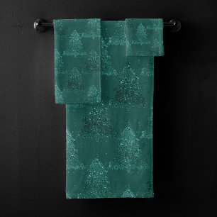 Moody Tree Pattern   Dark Midnight Aquamarin Chris Badhandtuch Set