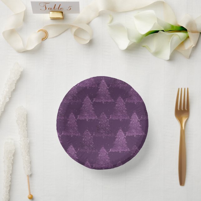 Moody Tree Pattern | Lila Weihnachtsfest in Deep P Pappteller (Hochzeit)