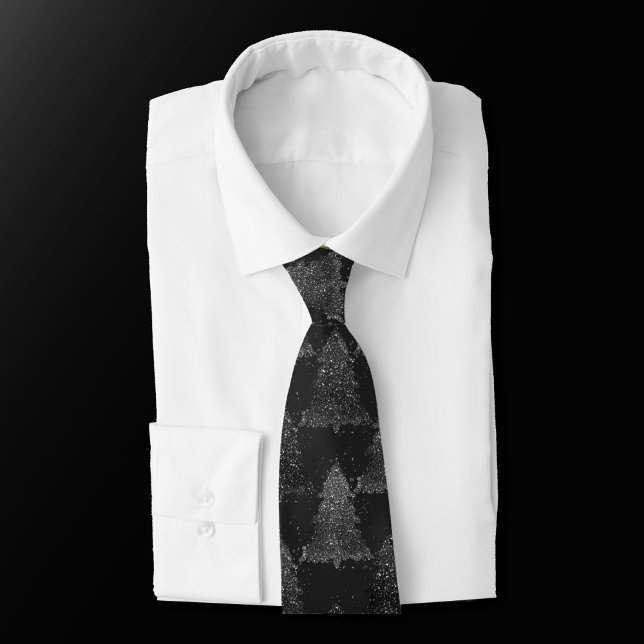 Moody Tree Pattern | Onyx Silvery Black Christmas Krawatte (Von Creator hochgeladen)