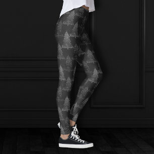 Moody Tree Pattern Onyx Silvery Black Christmas Leggings