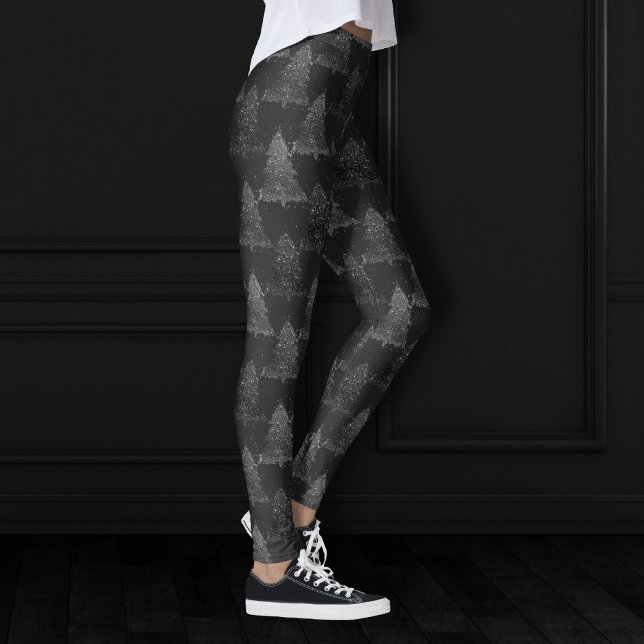 Moody Tree Pattern | Onyx Silvery Black Christmas Leggings (Von Creator hochgeladen)